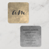 Chic Monogram Sepia Grau Hintergrund Quadratische Visitenkarte (Vorne/Hinten)