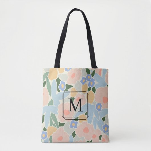 Chic Monogram Shades of Pink Blue Blume Pattern Tasche (Vorderseite)