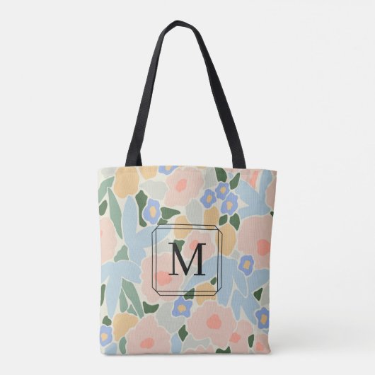 Chic Monogram Shades of Pink Blue Blume Pattern Tasche (Rückseite)