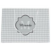 Chic Monogram Soft Grau Hahnentrittmuster mit Name Große Geschenktüte (Vorderseite)