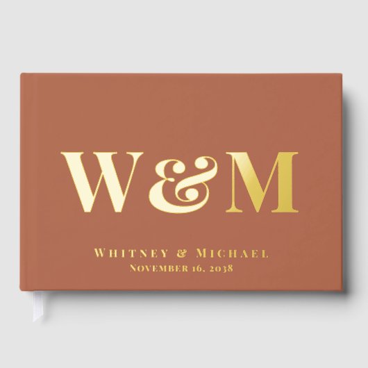 Chic Monogram Terracotta Wedding Gästebuch (Vorderseite)
