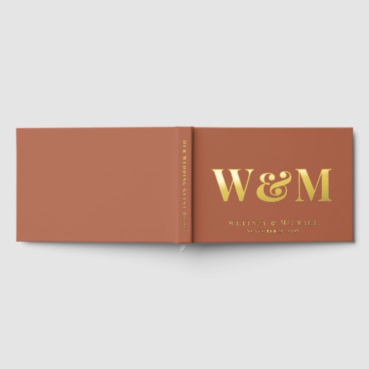 Chic Monogram Terracotta Wedding Gästebuch (Voll)