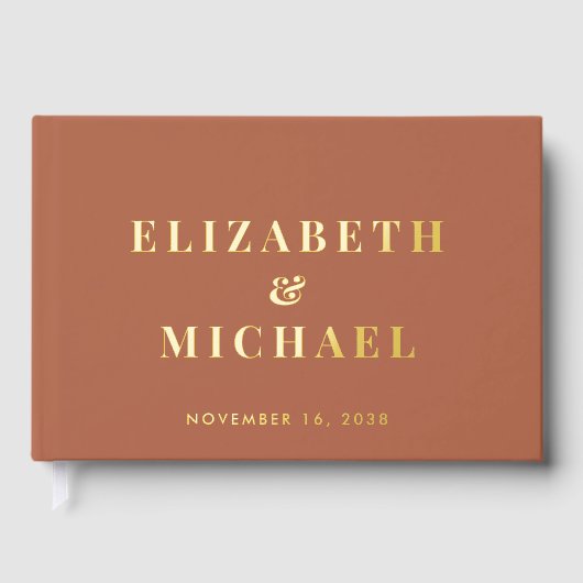 Chic Monogram Terracotta Wedding Gästebuch (Vorderseite)
