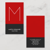 Chic Monogram Vertikal Red Gray Business Card Visitenkarte (Vorne/Hinten)