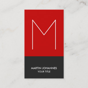 Chic Monogram Vertikal Red Gray Business Card Visitenkarte