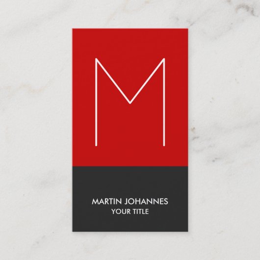 Chic Monogram Vertikal Red Gray Business Card Visitenkarte (Vorderseite)