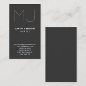 Chic Monogram Vertikale Elegante Graue Visitenkart Visitenkarte (Vorne/Hinten)