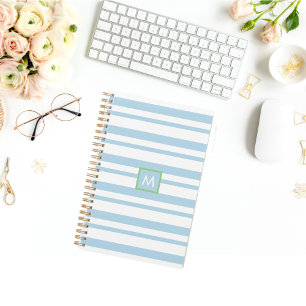 Chic Monogram Vintage weiße und blaue Streifen Planer