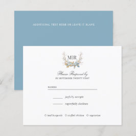 Chic Monogram Wappen Gold und Blue Wedding RSVP