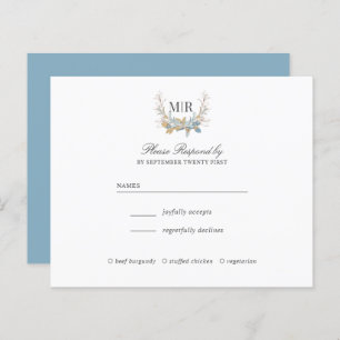 Chic Monogram Wappen Gold und Blue Wedding RSVP
