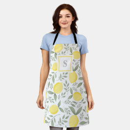 Chic Monogram Watercolor Lemon Foliage Schürze