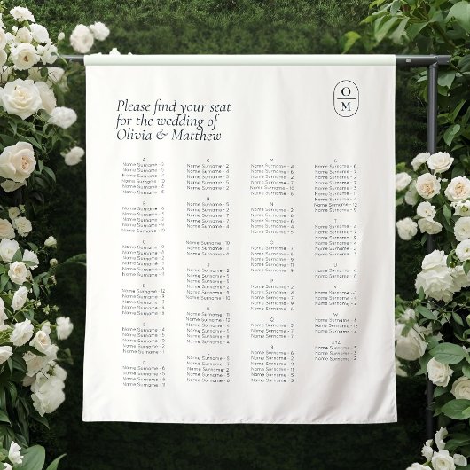 Chic Monogram Wedding Alphabet Seating Wedding Wandteppich