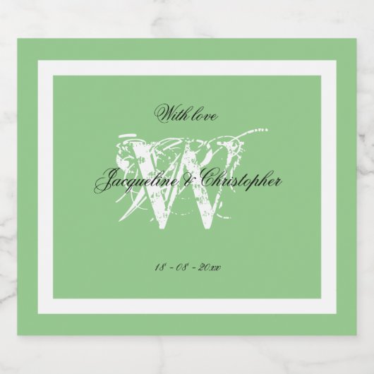 Chic Monogram Wedding Elegant Soft Mint Green Schaumweinetikett (Einzelnes Label)