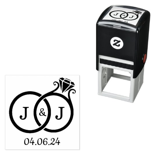 Chic Monogram Wedding Rings Permastempel (Beispiel)