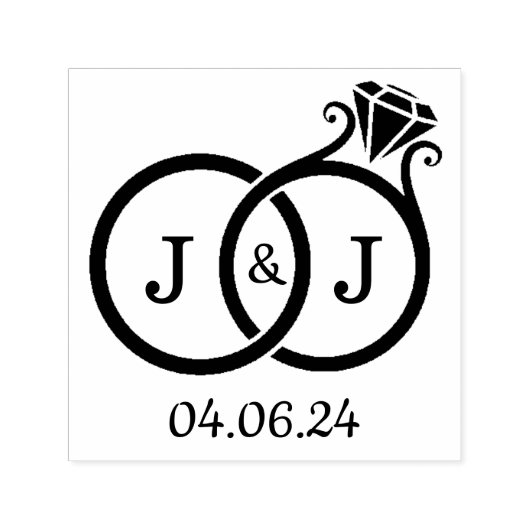 Chic Monogram Wedding Rings Permastempel (Design)