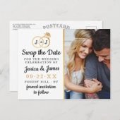 Chic Monogram Wedding Rings Rette oder tauscht das Ankündigungspostkarte (Vorne/Hinten)