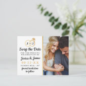 Chic Monogram Wedding Rings Rette oder tauscht das Ankündigungspostkarte (Stehend Vorderseite)