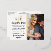 Chic Monogram Wedding Rings Rette oder tauscht das Folie Einladungspostkarte (Vorderseite/Rückseite)