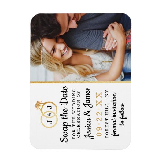 Chic Monogram Wedding Rings Rette oder tauscht das Magnet (Vertikal)