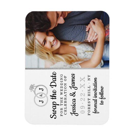 Chic Monogram Wedding Rings Rette oder tauscht das Magnet (Vertikal)