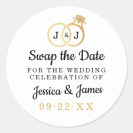 Chic Monogram Wedding Rings Rette oder tauscht das Runder Aufkleber