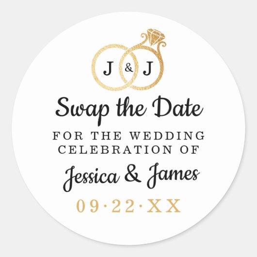 Chic Monogram Wedding Rings Rette oder tauscht das Runder Aufkleber (Vorderseite)
