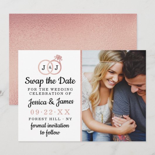 Chic Monogram Wedding Rings Rette oder tauscht das Save The Date (Vorne/Hinten)