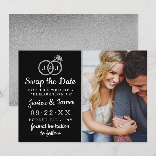 Chic Monogram Wedding Rings Rette oder tauscht das Save The Date (Vorne/Hinten)