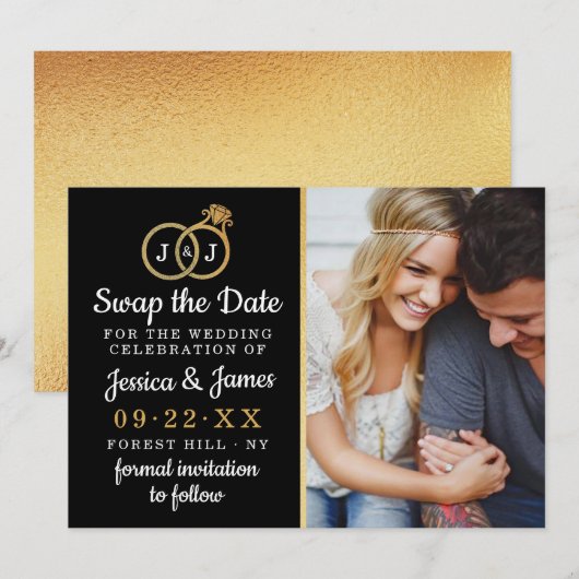 Chic Monogram Wedding Rings Rette oder tauscht das Save The Date (Vorne/Hinten)