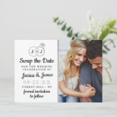 Chic Monogram Wedding Rings Rette oder tauscht das Save The Date (Stehend Vorderseite)