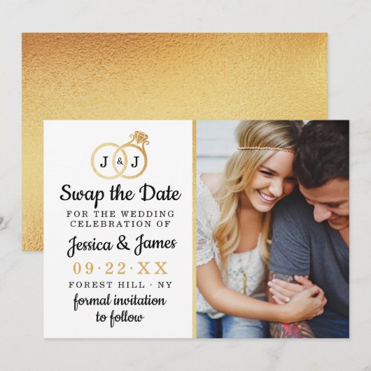 Chic Monogram Wedding Rings Rette oder tauscht das Save The Date (Vorne/Hinten)