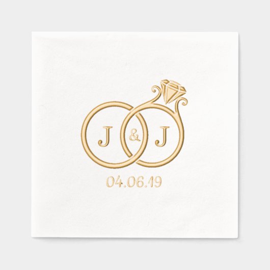 Chic Monogram Wedding Rings Servietten Mit Folie (Vorderseite)