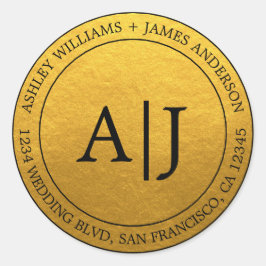 Chic Monogram Wedding Rücksendeadresse Gold Runder Aufkleber