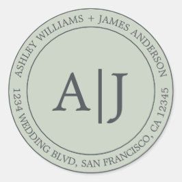 Chic Monogram Wedding Rücksendeadresse Pastel Gree Runder Aufkleber