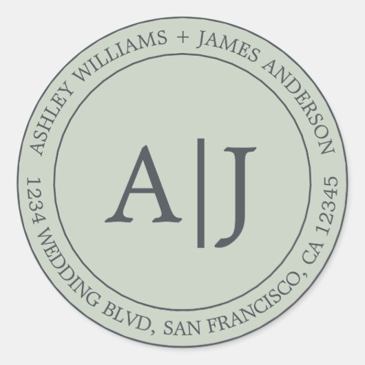 Chic Monogram Wedding Rücksendeadresse Pastel Gree Runder Aufkleber (Vorderseite)