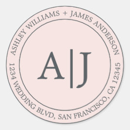 Chic Monogram Wedding Rücksendeadresse Pastel Pink Runder Aufkleber