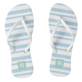 Chic Monogram, weiße und hellblaue Streifen Badesandalen (Fußbett)