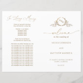 Chic Monogram White Gold Wedding Foldable Programm (Vorderseite)