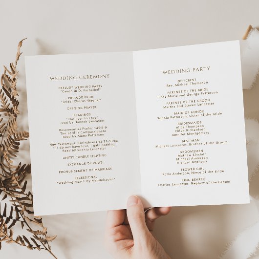 Chic Monogram White Gold Wedding Foldable Programm