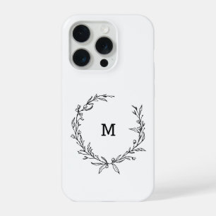 Chic Monogram Wreath Personalisiert schwarz-weiß iPhone 15 Pro Hülle