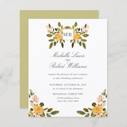 Chic Monogram Yellow Green Flororal Wedding (Vorne/Hinten)