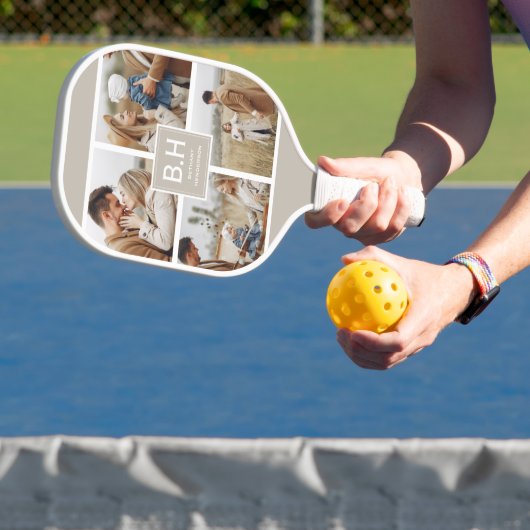 Chic Monogramm 4 Foto Collage Pickleball Schläger (InSitu)