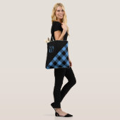 Chic-Monogramm-blauer schwarzer Büffel-Karo Tasche (Am Model)