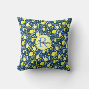 Chic Monogramm Name Rustikale Zitrusfrüchte Lemons Kissen