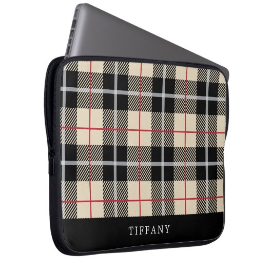 Chic-Monogramm-Thompson-Kamel-kariertes Muster Laptopschutzhülle (Vorne Rechts)