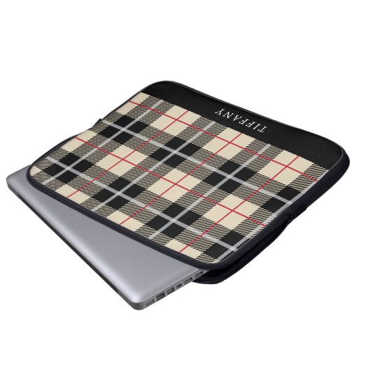 Chic-Monogramm-Thompson-Kamel-kariertes Muster Laptopschutzhülle (Vorne Knopf)