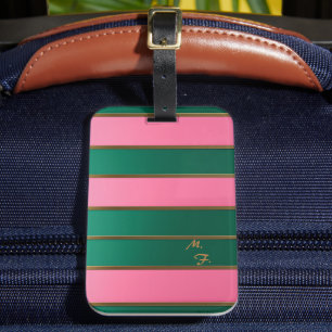 Chic monogrammiert, fett rosa und grün, gold gestr gepäckanhänger