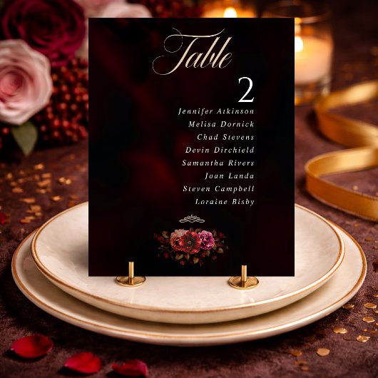 Chic moody red black floral Wedding Seating Charts