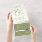 Chic Moss Green Floral Ampersand QR Code Hochzeit All In One Einladung (Abreißen)