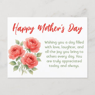 Chic Mother Day Postcard mit Aquarellfarben-Blume Feiertagspostkarte
